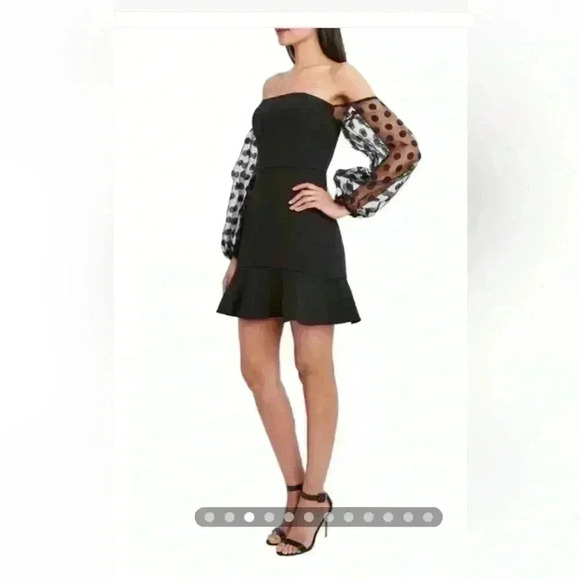 BCBGMAXAZRIA Sheer Sleeve Square Neck Mini Dress-Size 8 NEVER WORN - Picture 1 of 7